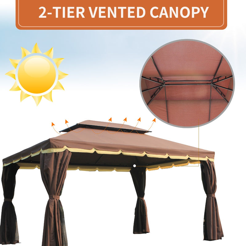 Thisbe 10' x 13' Two-Tier Brown Canopy Gazebo - Seasonal Overstock