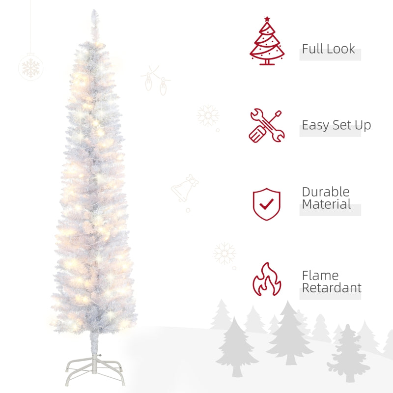 6ft Thin Artificial White Christmas Tree with 100 LEDs - Seasonal Overstock