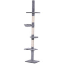 Cat Trees, Floor To Ceiling 5 Tier Cat Tree in Grey - Seasonal Overstock