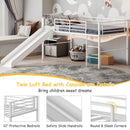 Jaya Twin Size Metal Loft Bed with Slide and Guardrails - White - Seasonal Overstock