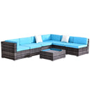 Patio Furniture, Wellington Shores 7pc Outdoor Sectional Sofa - Light Blue / Grey - Seasonal Overstock