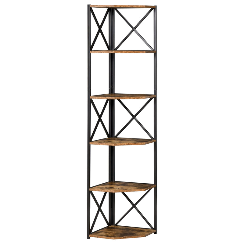 Carey 5 Tier Rustic Industrial Corner Display Shelf - Seasonal Overstock