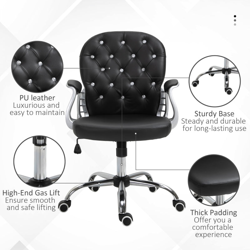 Stella Diamond Tufted Vanity Task Chair - Black Faux Leather - Seasonal Overstock