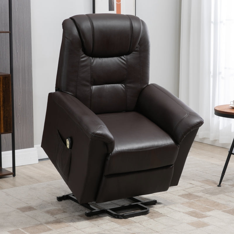 Tanner Brown Faux Leather Powered Lift Chair Recliner - Seasonal Overstock