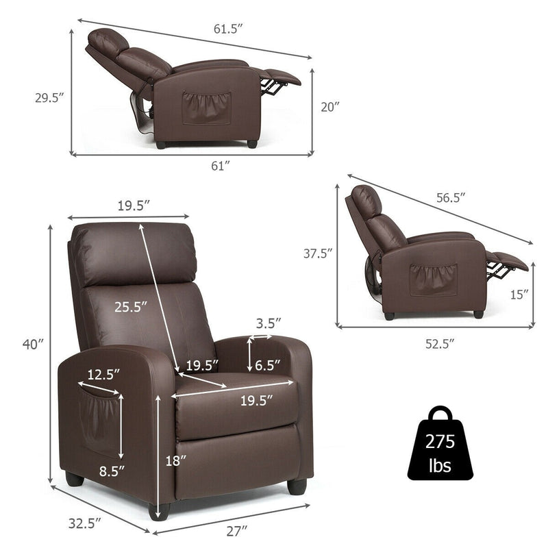 Tyson Brown Recliner Chair with Vibration Massage - Seasonal Overstock