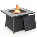 Nuria 35" Square Rattan Wicker Propane Fire Table with Marble Top and Cover - 50,000 BTU - Seasonal Overstock