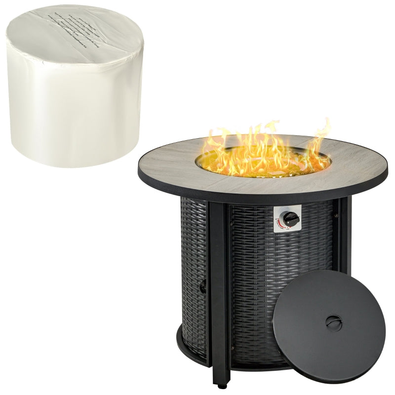 30" Round Propane Fire Table in Black with Lava Rocks & Cover - Seasonal Overstock
