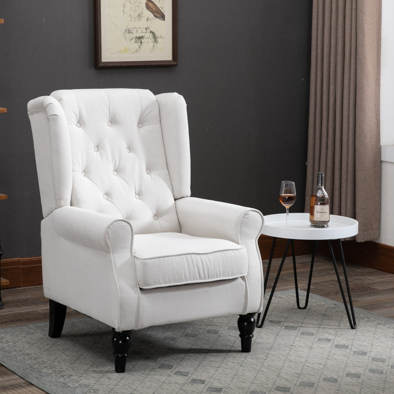 Harland Button Tufted Wing Back Armchair - Cream White - Seasonal Overstock