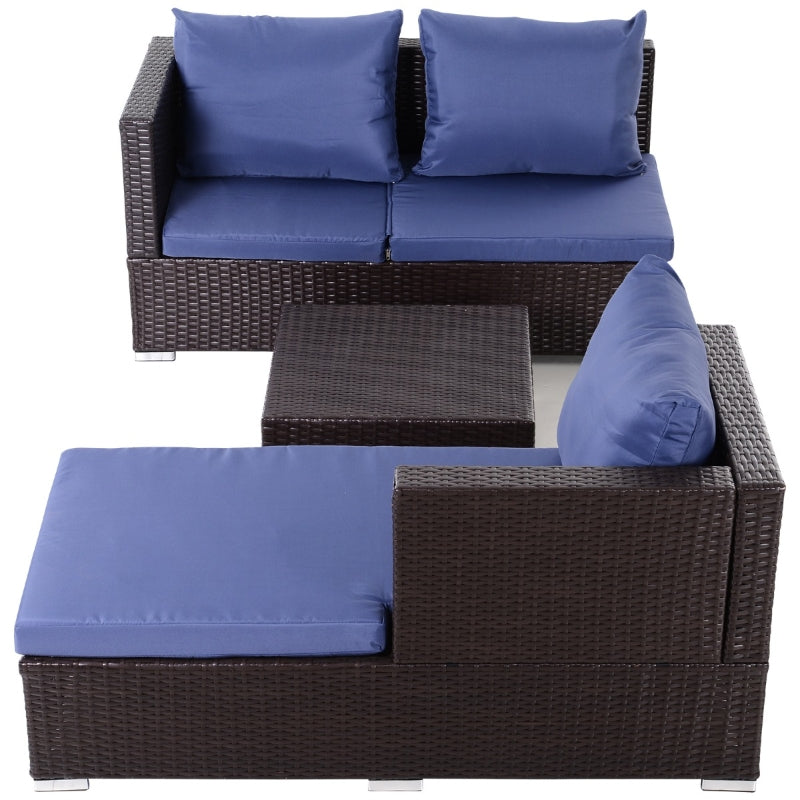 Lana 3pc Outdoor Rattan Sofa Sectional and Table - Blue - Seasonal Overstock