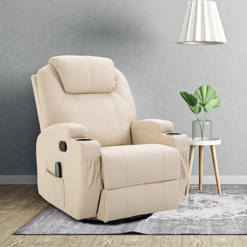 Maxx Reclining Swivel Vibration Massage Chair - Cream - Seasonal Overstock