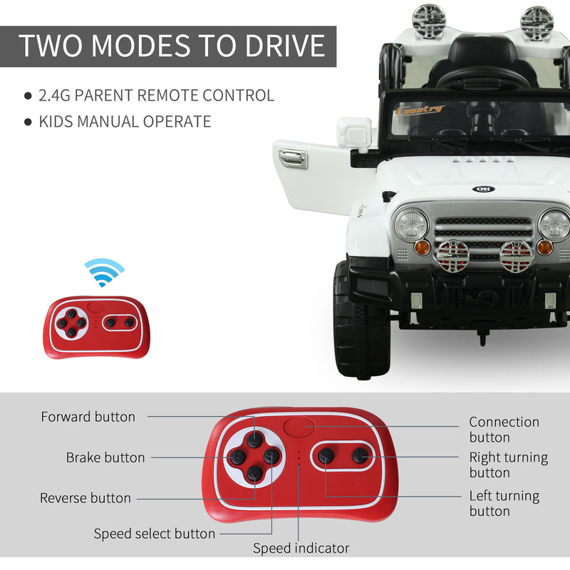 12V Ride On 2 Speed Jeep with Parent Remote Control - White - Seasonal Overstock
