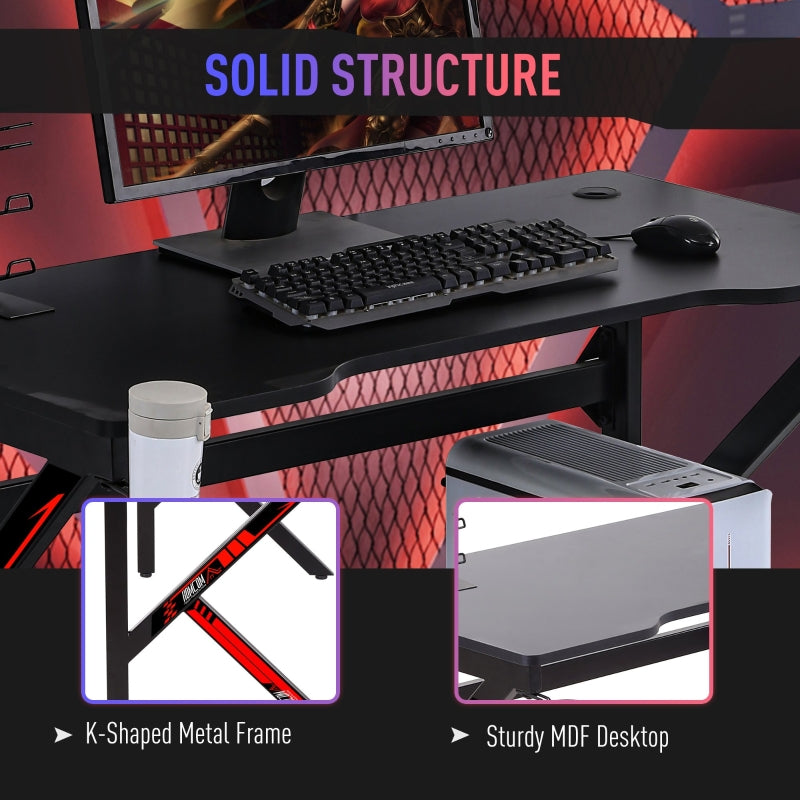 Dani E-Sport Black and Red Gaming Desk with Cup Holder & Headphone Hooks - Seasonal Overstock