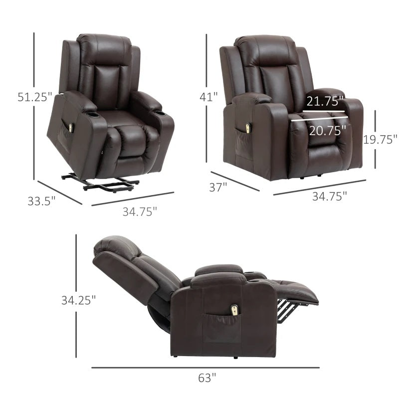 Darian Brown Faux Leather Powered Lift Chair Recliner - Seasonal Overstock