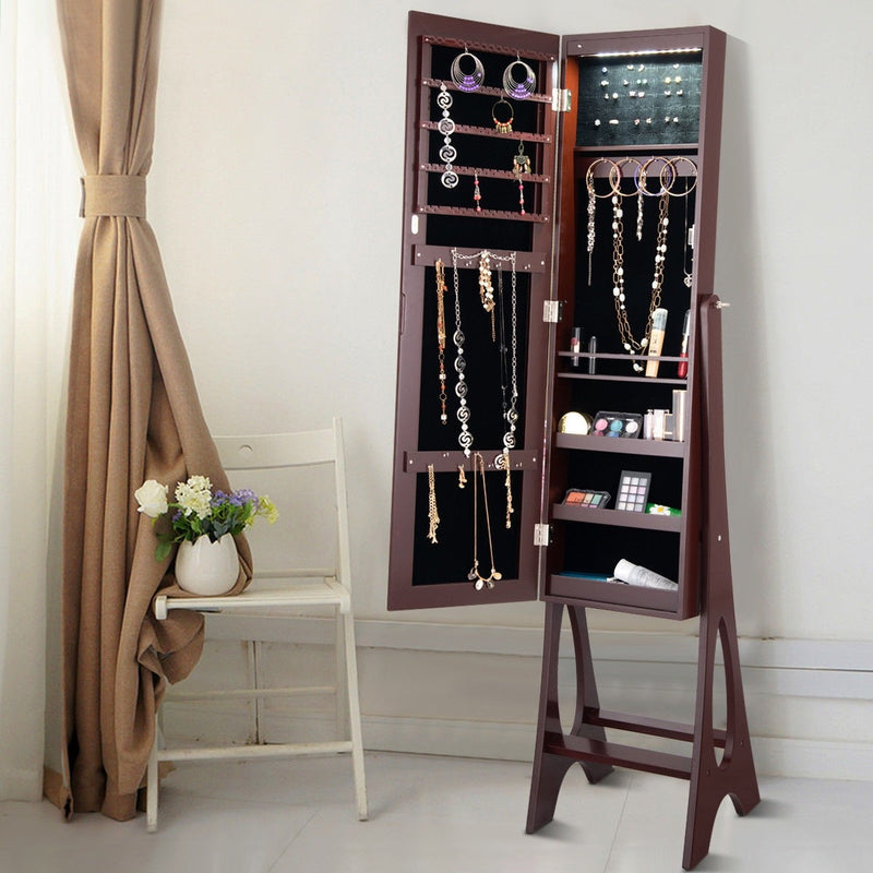 Full Length Mirror Stand With Jewelry Organizer - Brown - Seasonal Overstock