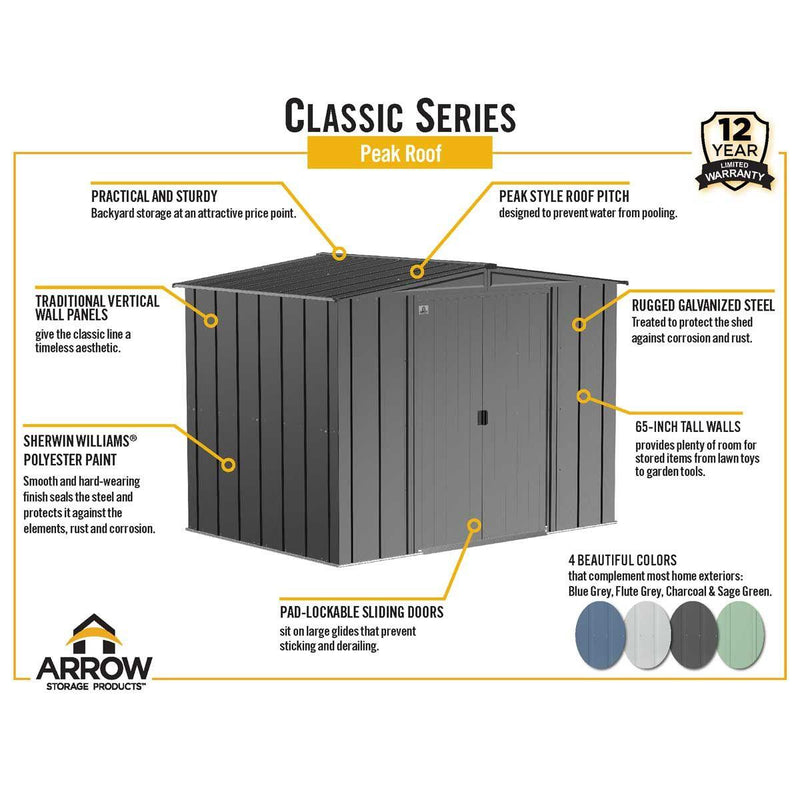 6' x 5' Arrow Classic Steel Storage Shed - Blue Grey - Seasonal Overstock