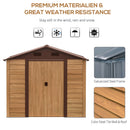 6.5' x 7.5' Outdoor Metal Garden Shed in Wood Grain Brown - Seasonal Overstock