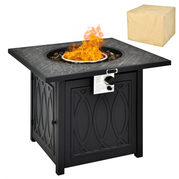 Pele 32" 50,000 BTU Fire Table with Lava Stones and Cover - Black - Seasonal Overstock