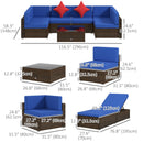 Placid Peak Modular Outdoor Patio Sectional Sofa, Loungers and Table 9pc Set - Navy Blue / Brown