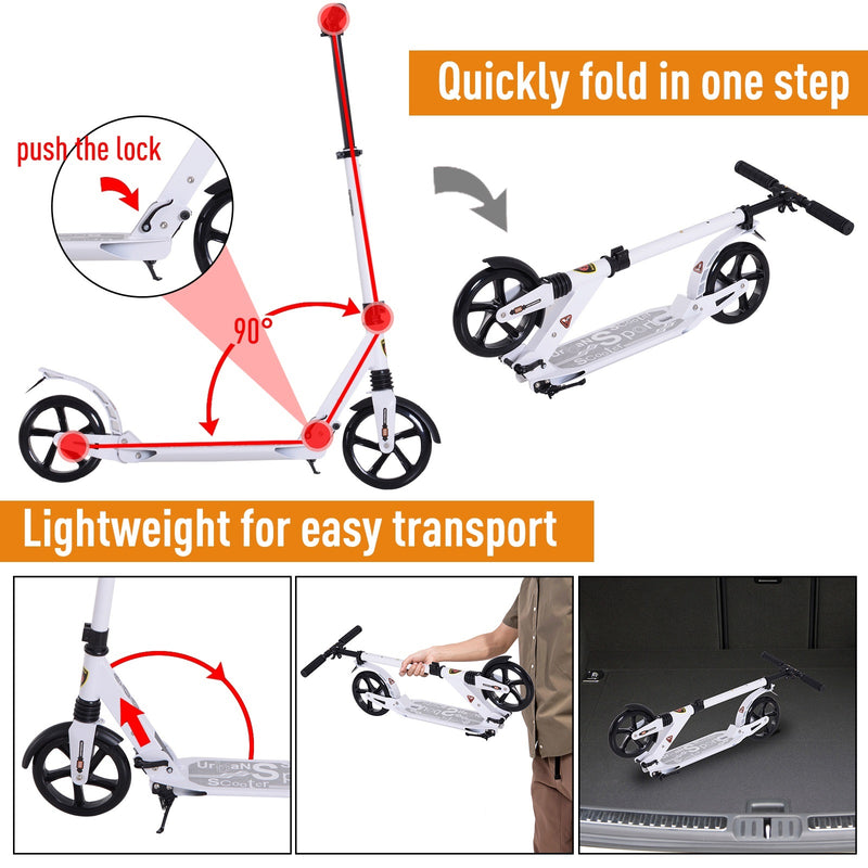 Folding Scooter for Teens and Adults in White - Seasonal Overstock