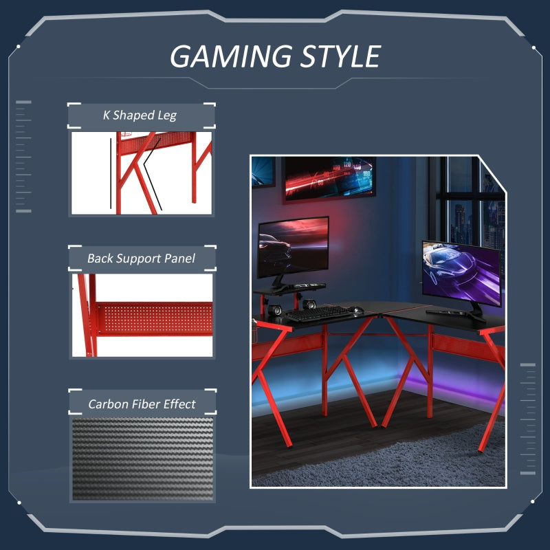 Rumo L-Shaped Black & Red Gaming Computer Desk - Seasonal Overstock