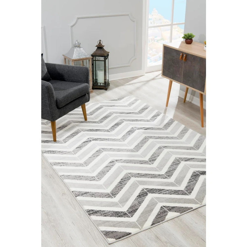 Veda Grey Chevron Area Rug by Vegas Contemporary - Seasonal Overstock