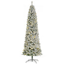 Christmas Trees, 9ft Pre Lit Flocked Slim Christmas Tree with Warm White LED Lights - Seasonal Overstock