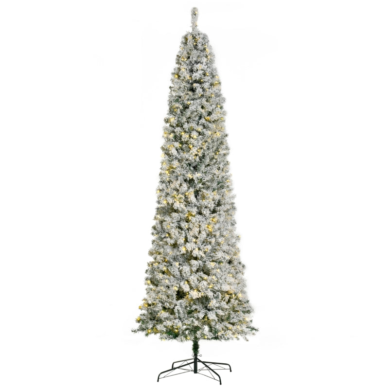 9ft Pre Lit Flocked Slim Christmas Tree with Warm White LED Lights - Seasonal Overstock