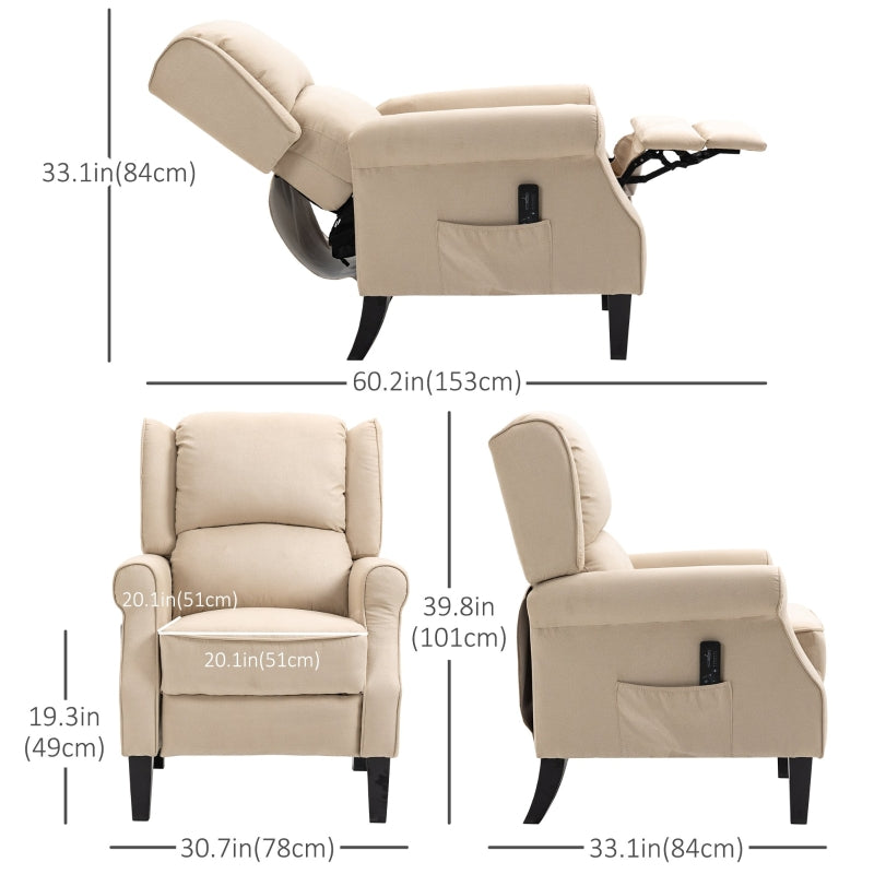 Ander Manual Push Reclining Chair with Vibration Massage - Cream White - Seasonal Overstock
