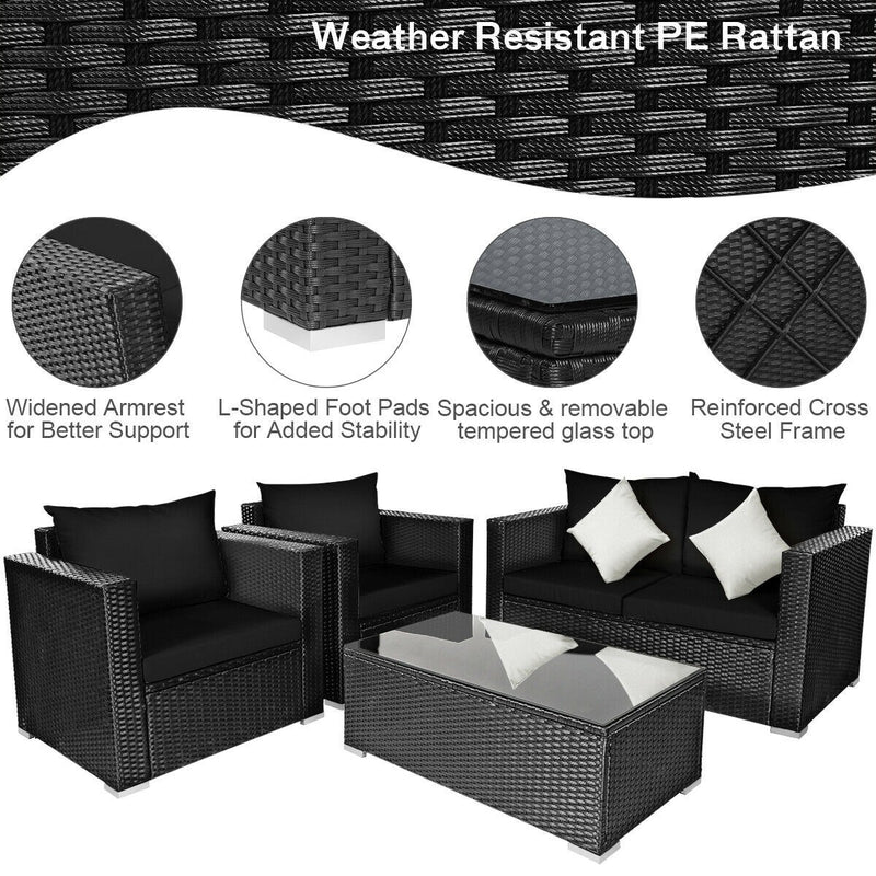 Madison 4pc Outdoor Rattan Patio Sofa Chair and Table Set - Black - Seasonal Overstock