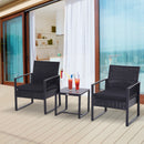 Ricardo 3pc Rattan Wicker Chair and Table Set - Black - Seasonal Overstock