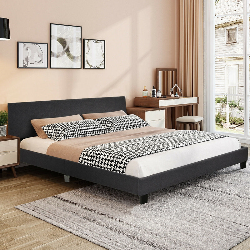 Seville Queen Size Grey Upholstered Platform Bed - Seasonal Overstock