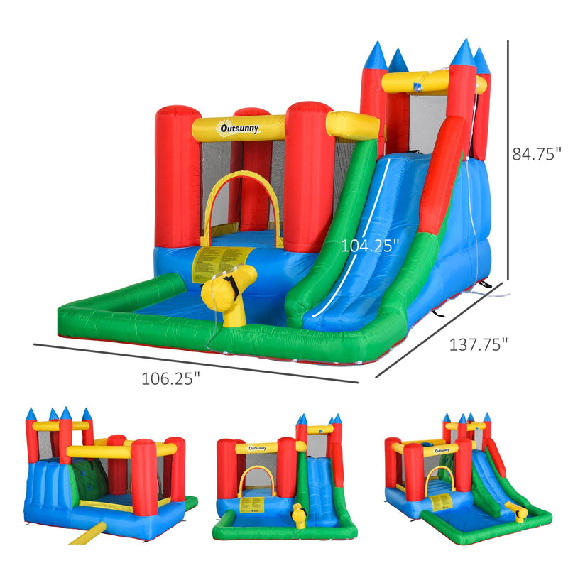 6 in 1 Bouncy Castle With Water Slide 11.5' x 8.8' x 7' - Seasonal Overstock
