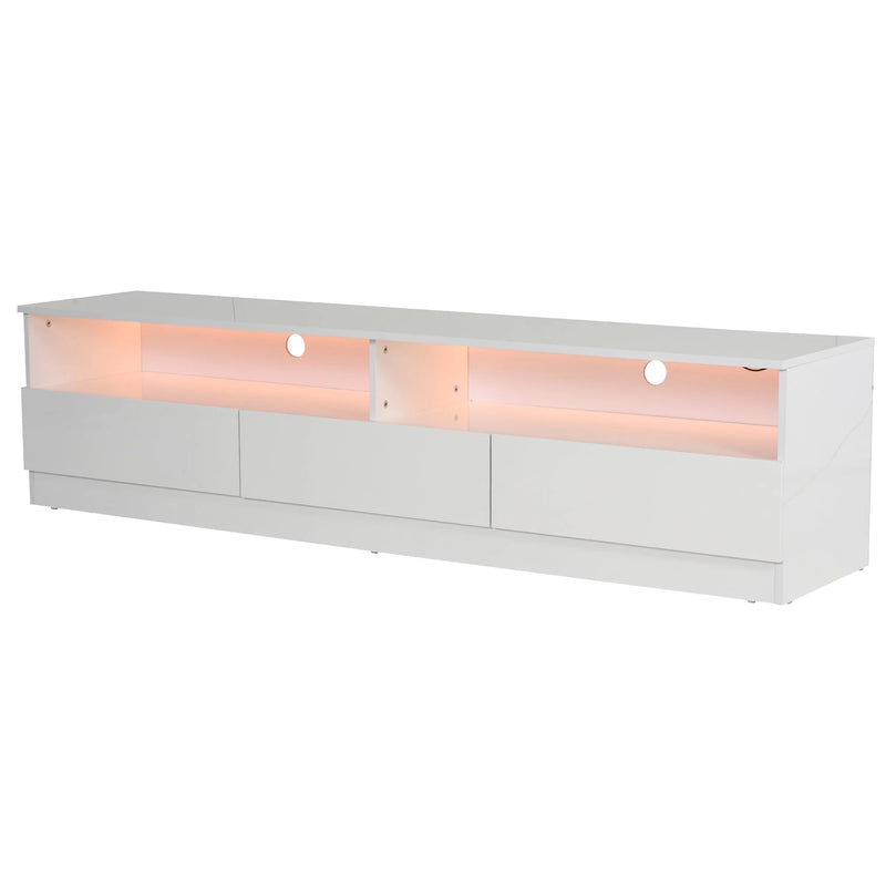 Thane 71" TV Stand with LED Backlighting in Glossy White - Seasonal Overstock