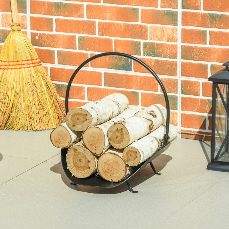 Black Metal Log Basket Firewood Rack Log Holder - Seasonal Overstock