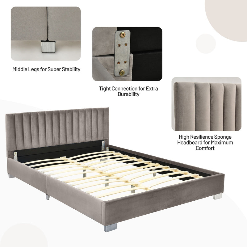 Glimmer Full Size Upholstered Platform Bed Frame - Light Grey - Seasonal Overstock