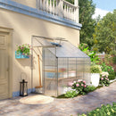8' x 4' Lean-To Aluminum Frame Walk-In Greenhouse with Polycarbonate Panels, Sliding Door - Silver