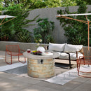 Paras 36" Round Grey Faux Stone LP Fire Table with Lava Rocks and Cover - 50,000 BTU - Seasonal Overstock