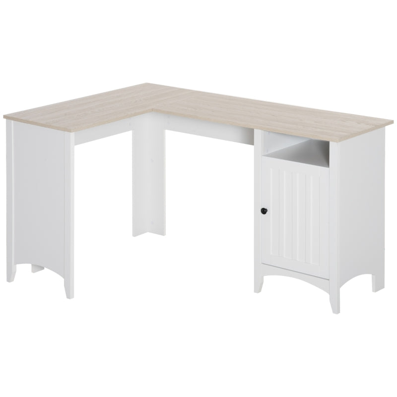 Bailey White and Natural L-Shaped Desk with Door Cabinet - Seasonal Overstock
