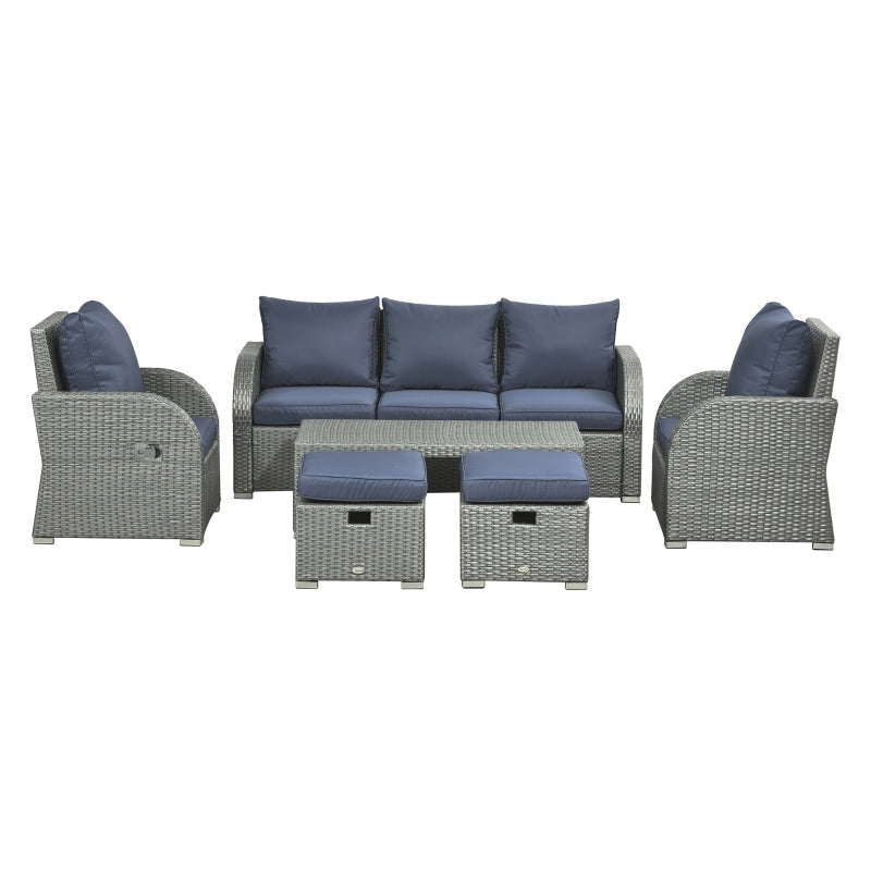 Balsam Cove 6pc Outdoor Wicker Sofa Chairs Table and Stool Patio Set - Dark Blue - Seasonal Overstock