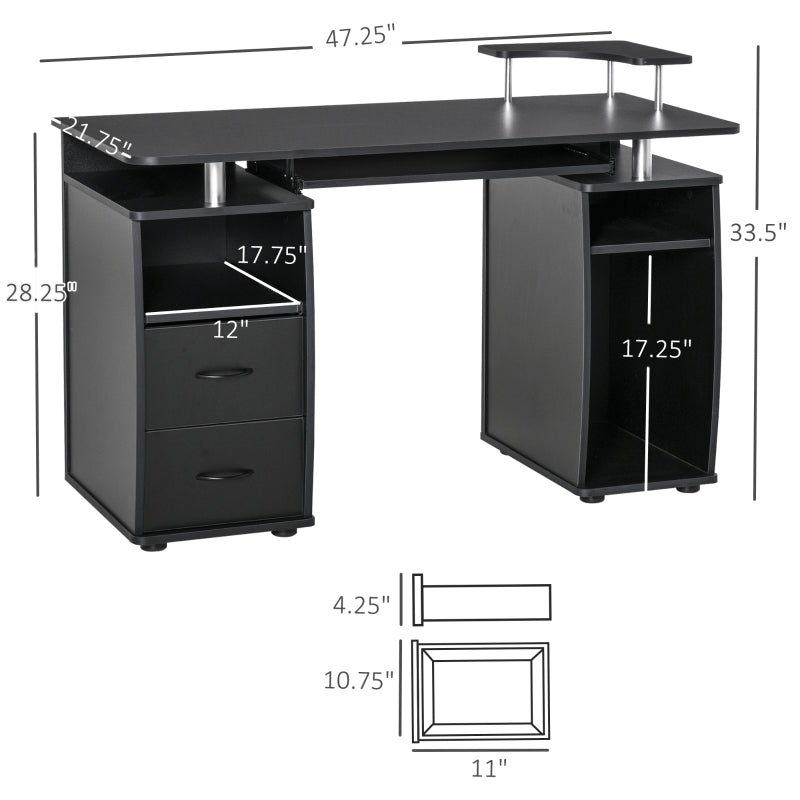 Esme Modern Computer Desk with Storage Drawers and Keyboard Tray - Black - Seasonal Overstock