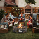 Faron 28" Round 40,000 BTU Faux Stone LP Fire Pit with Lava Rocks and Cover - Grey - Seasonal Overstock