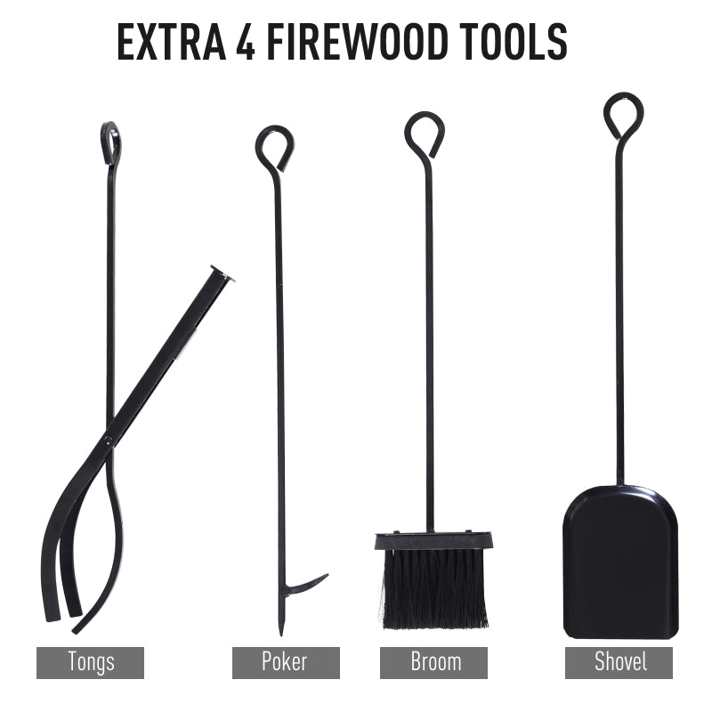 Industrial Style Log Holder Firewood Rack with 4pc Tool Set - Seasonal Overstock