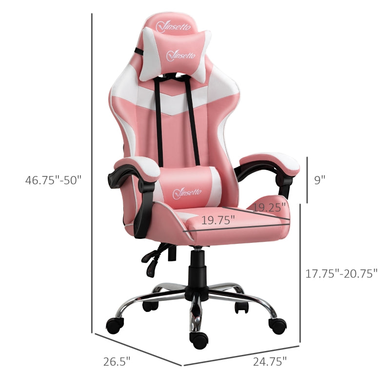 Koral Pink Gaming Chair with Adjustable Head Pillow and Lumbar Support - Seasonal Overstock