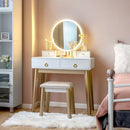 Vanity, Melvyna Luxury Vanity with LED Mirror - Gloss White / Gold - Seasonal Overstock