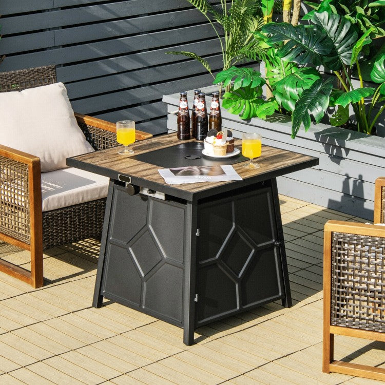 Salana 28" 40,000 BTU Fire Table with Lava Stones and Cover - Brown & Black - Seasonal Overstock