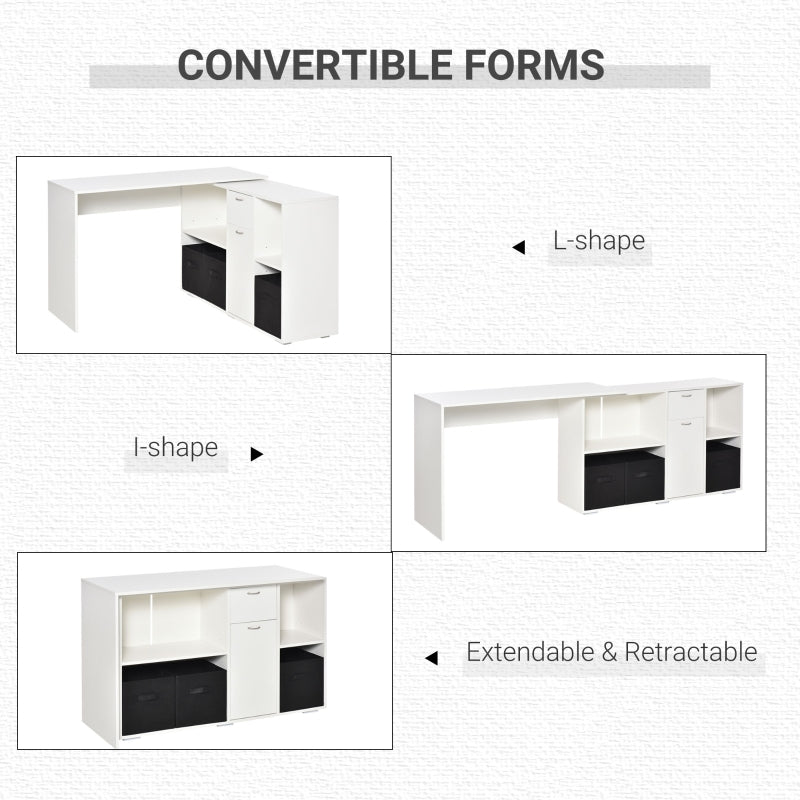 Simon Convertible L-Shaped Desk with Cabinet and Storage - White - Seasonal Overstock
