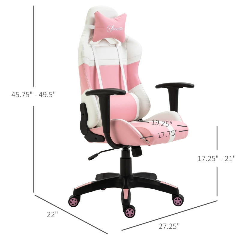 Vivi Pink Gaming Chair with Adjustable Lumbar and Head Pillow - Seasonal Overstock