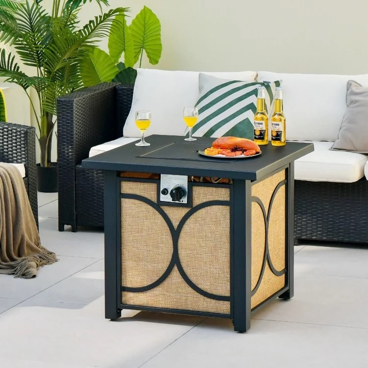 Kenna 28" Square Fire Table with Cover - Black and Brown - Seasonal Overstock