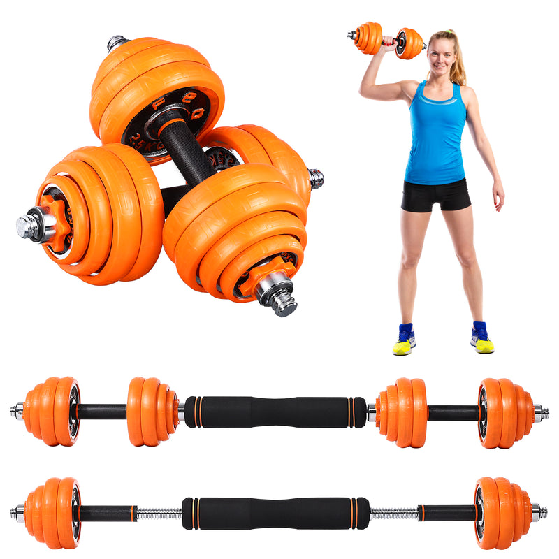 FED 3-in-1 Adjustable Cast Iron Dumbbell Set with Barbell Connector 30kg / 66lbs Orange - Seasonal Overstock