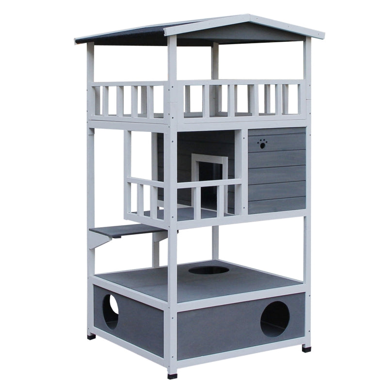 4-Level Outdoor Cat Condo with Perch and Elevated Enclosure - Seasonal Overstock